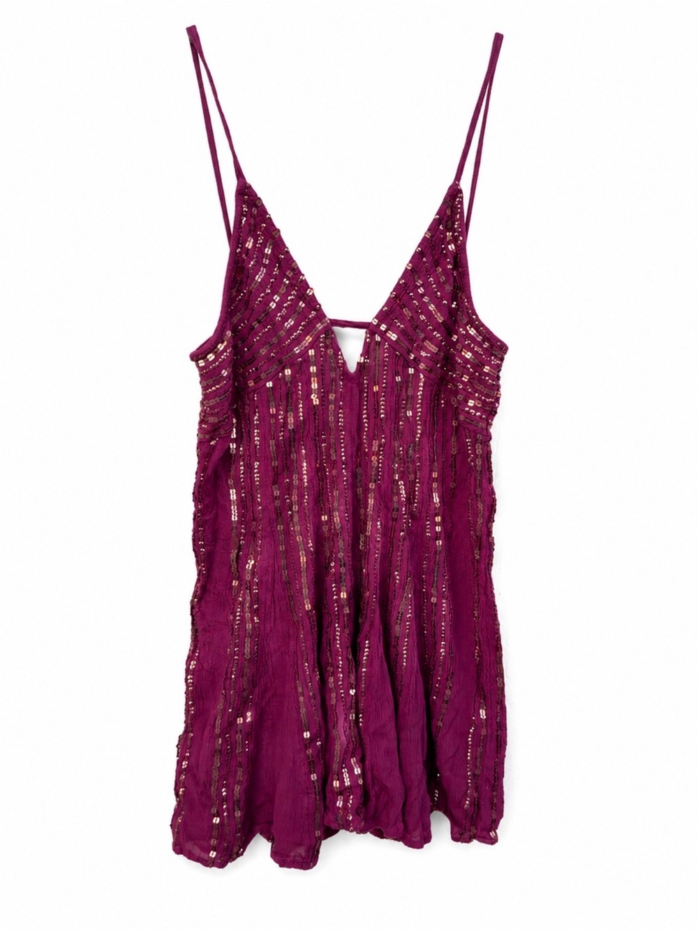 Free People Magenta Sequin Spaghetti-Strap Tunic or Slip Dress